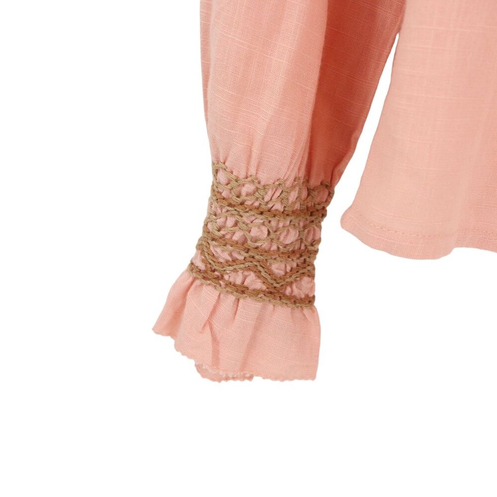 NWT Faherty Arles Dusty Pink Embroidered Ruffle Neck Peasant Blouse Top M - Picture 4 of 6